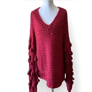 Cozy Red V-Neck Sweater with Textured Knit